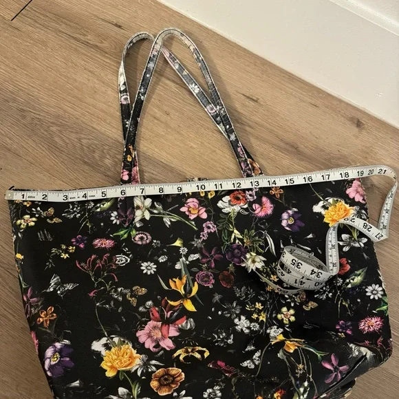 *read description* Black Multicolor Floral Large Tote Bag Work Beach Travel - Picture 7 of 8